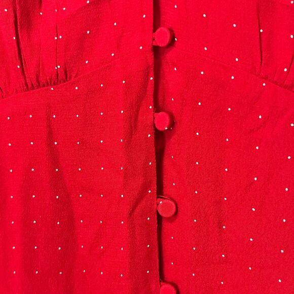 NWT J. Crew | Drapey Puff Sleeve Ruffled Red White Polka Dot Dress 14 - Picture 10 of 16